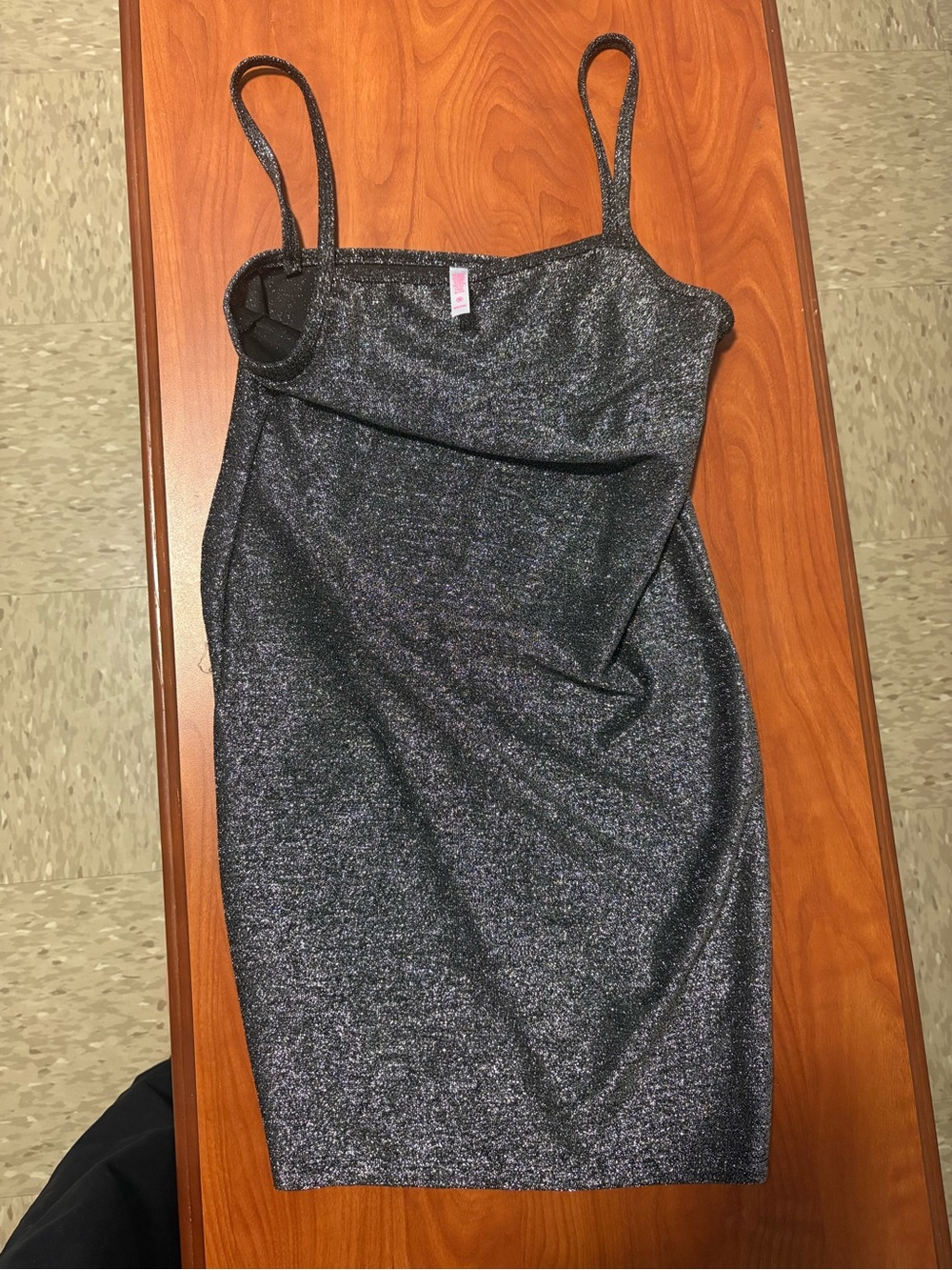 Sparkle Bodycon Slip Dress with Spaghetti Straps - Black